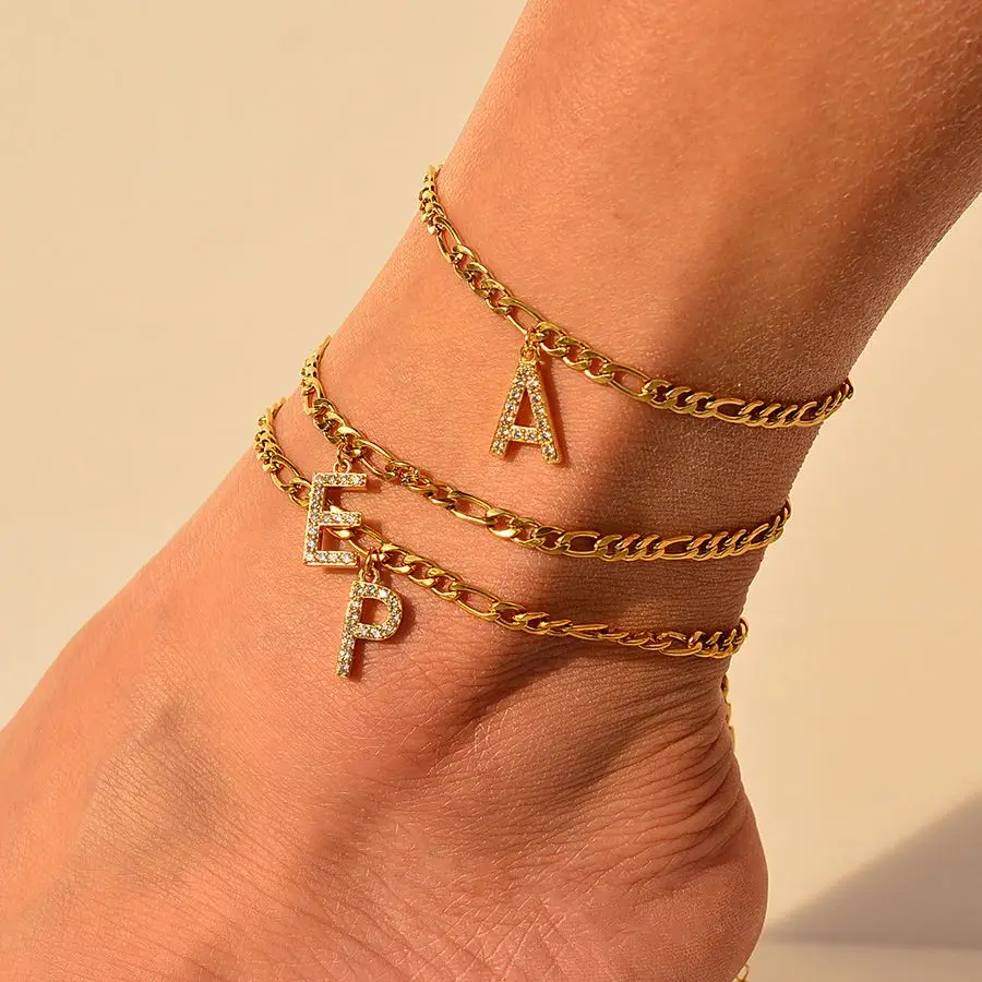 

Stainless Steel Diamond Initial Jewelry Letter Women Anklets