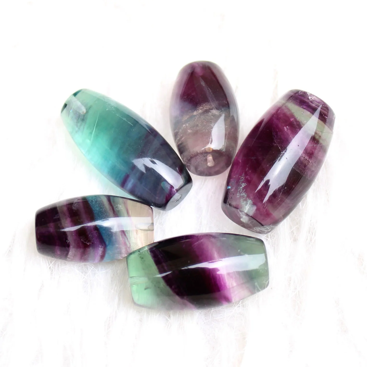 

Natural Rainbow Fluorite Quartz Crystal Barrel Bead