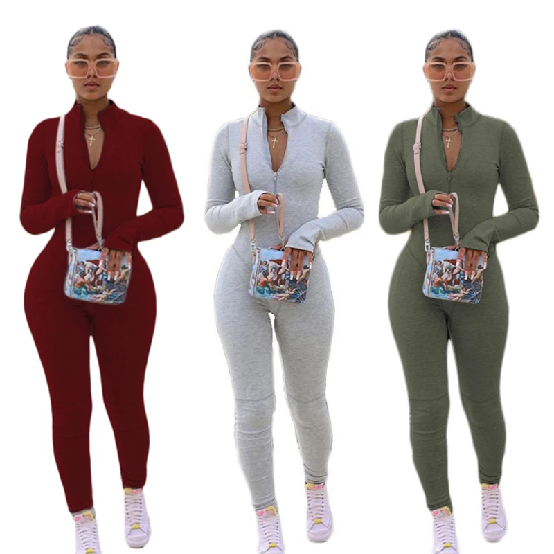 

Plus size jumpsuits sexy womens Zipper Skinny playsuits & bodysuits