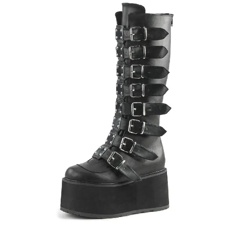 

New Punk Women Boots Ins Hot Platform High Heels Big Size 43 Gothic Style Wedges Shoes Fashion Thigh High Boots Woman