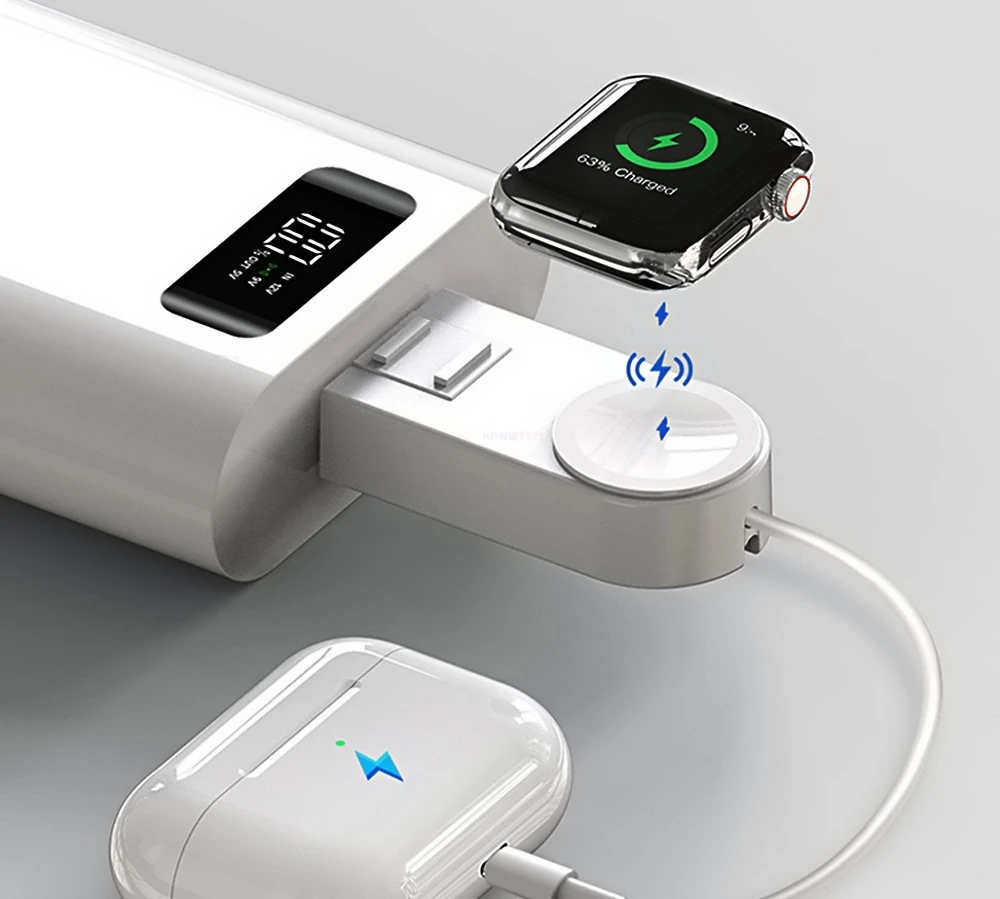 

Mini Portable Qi Watch Wireless Charger for Apple Watch Magnetic 2 in 1 Fast Wireless Watch Charger Pad with Cable, White