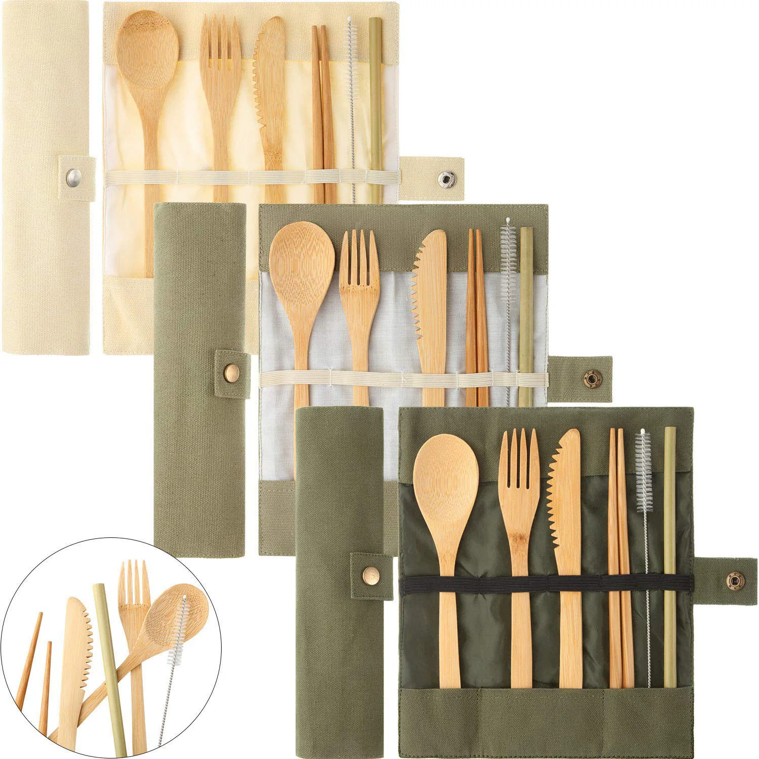 

Zero Waste Reusable Utensil Kit Bamboo Spoon Natural Wooden Cutlery Set With Travel Pouch