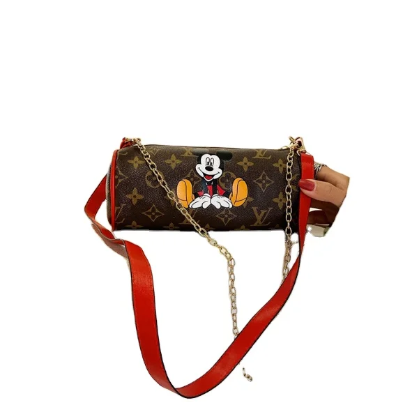 

High quality Mickey Summer trendy cylinder women's bag Korean-style letter shoulder chain bag cartoon crossbody hand bag
