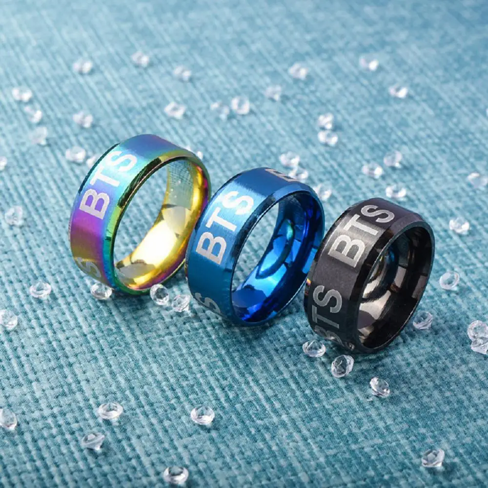 

Factory Direct Sales Star Surrounding 3 Colors BTS Titanium Steel Ring Stainless Steel Jewelry Customized Ring, As picture