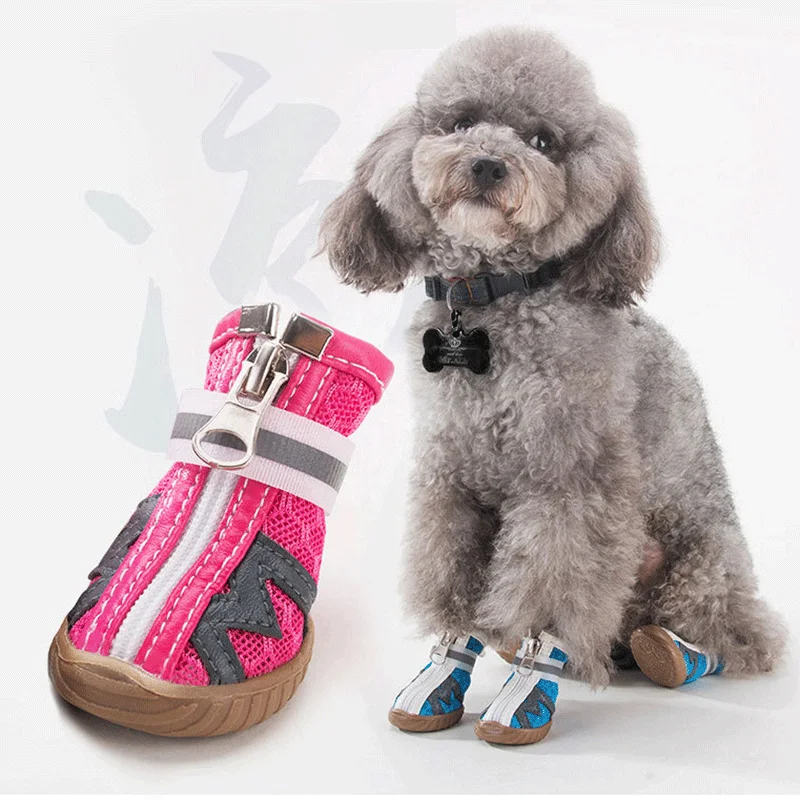 

Spring And Summer Breathable Mesh Zipper Dog Shoes Nylon Inner Reflective Slip Resistant Dog Booties Puppy Anti-Skid Pet Shoes, Multicolor