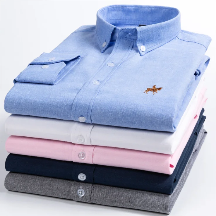 New Design Men's Oxford Dress Shirts Long Sleeve Embroidered Casual Shirts For Men