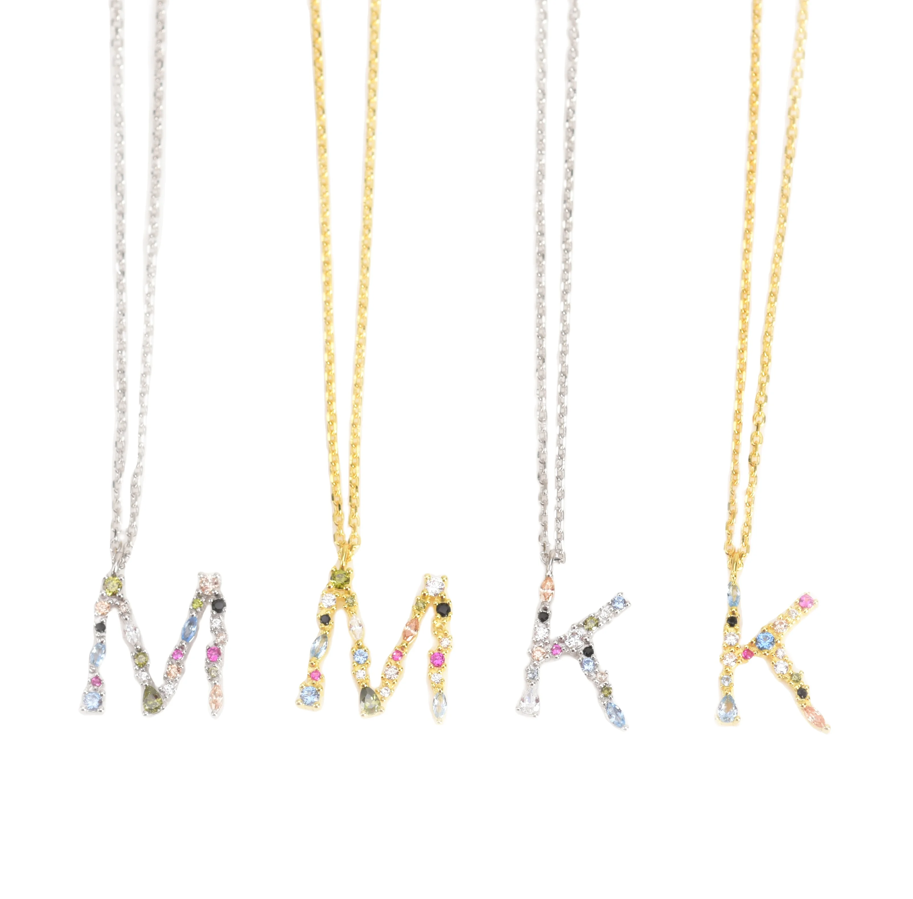 

Dainty Gemstone Initial Letter Necklace 925 Sterling Silver Pave CZ 26 Letter Alphabet Necklace