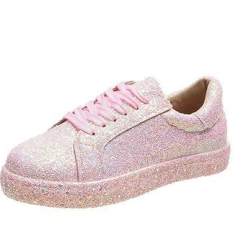 

Dropshipping Lady Luxury Slip-On Sneaker Shining Sequins Trendy Footwear Women Lace Up Shoes for Female