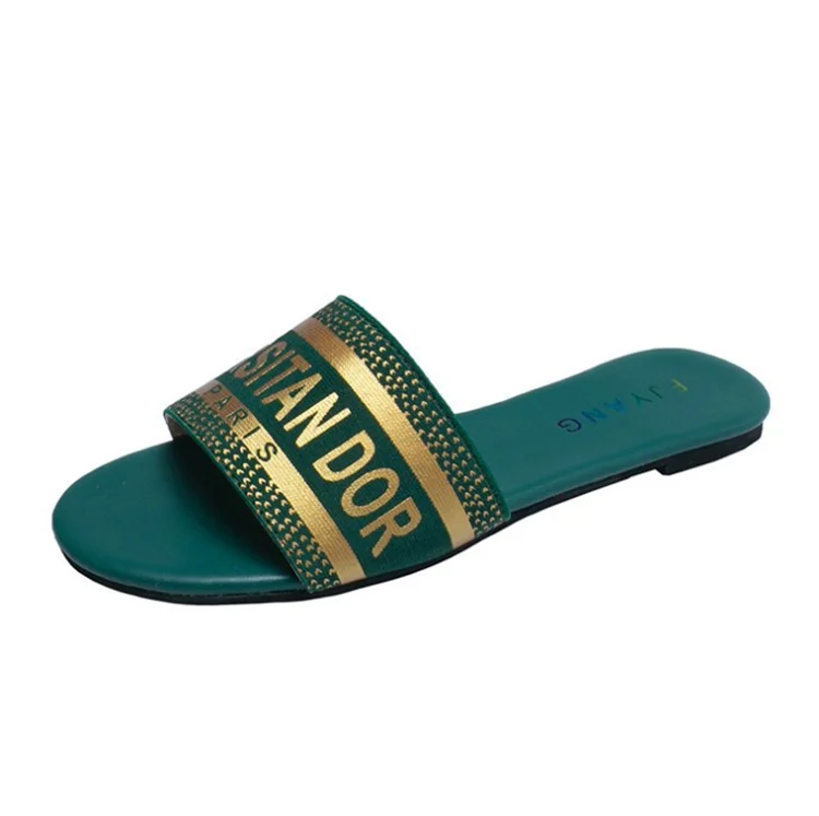 

2021 summer new letterwear fashion large size flat slippers for women, Green, white, black, rose, burgundy