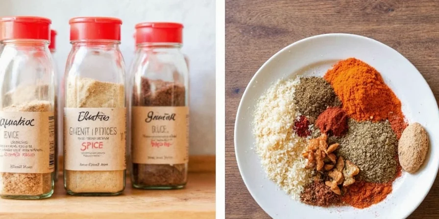 Suma C spice in a wooden spoon on a kitchen counter