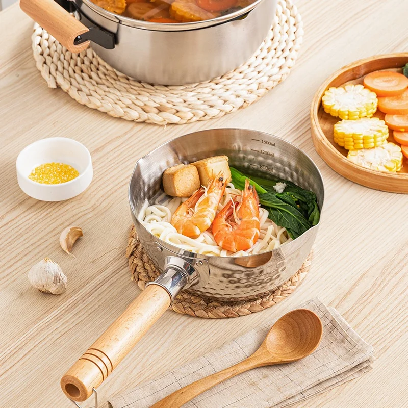 

Good Quality Japanese-Style Household Thickening With Lid 304 Stainless Steel Wooden Handle Non-Stick Cooker Snow Pan