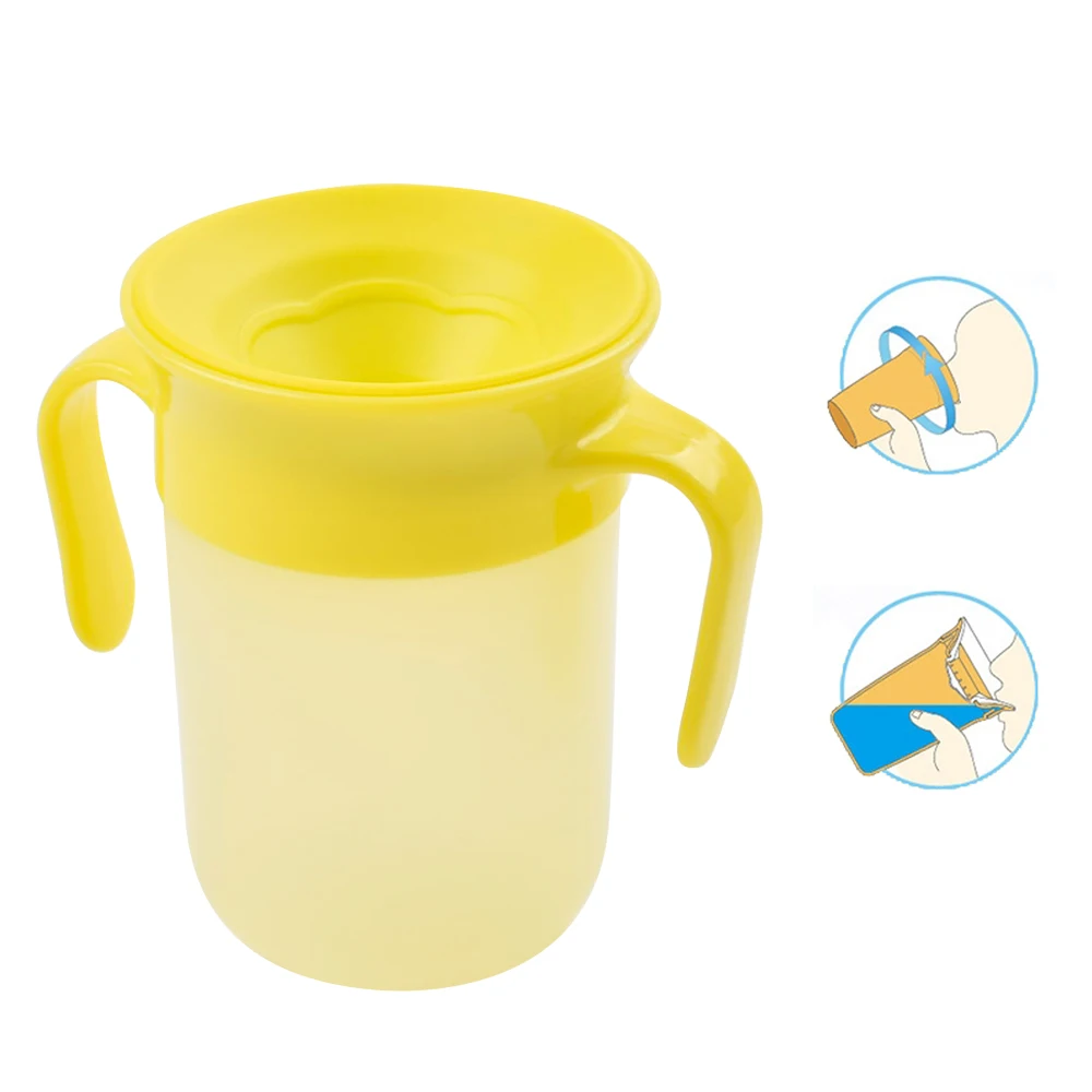 

Cartoon Miracle Silicone 360 Drinking No Spill Infant Baby Toddler Sippy Training Trainer Cup With Lid Handle For Baby, Blue,yellow