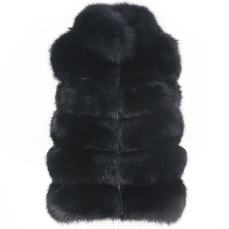 

OFTBUY 2021 Winter Jacket Women Black Real Fur Vest Coat Natural Big Fluffy Fox Fur Outerwear Streetwear Stand Collar Sleeveless