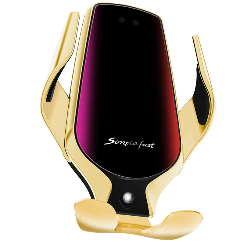 

R3 Smart Sensor Car Wireless Charger Wireless Fast Charging Car Holder 10W Charger, Silver and gold
