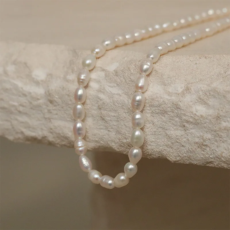 

GT OEM Collier De Perles 925 Sterling Silver Jewelry Natural Freshwater Pearl Chokers Necklace for Women, As picture