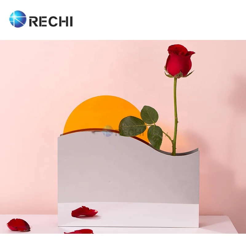 

RECHI European Style Acrylic Home Furnishing Decor Colored Acrylic Flower Vase Home Decoration Acrylic Perspex Flower Pot Stand