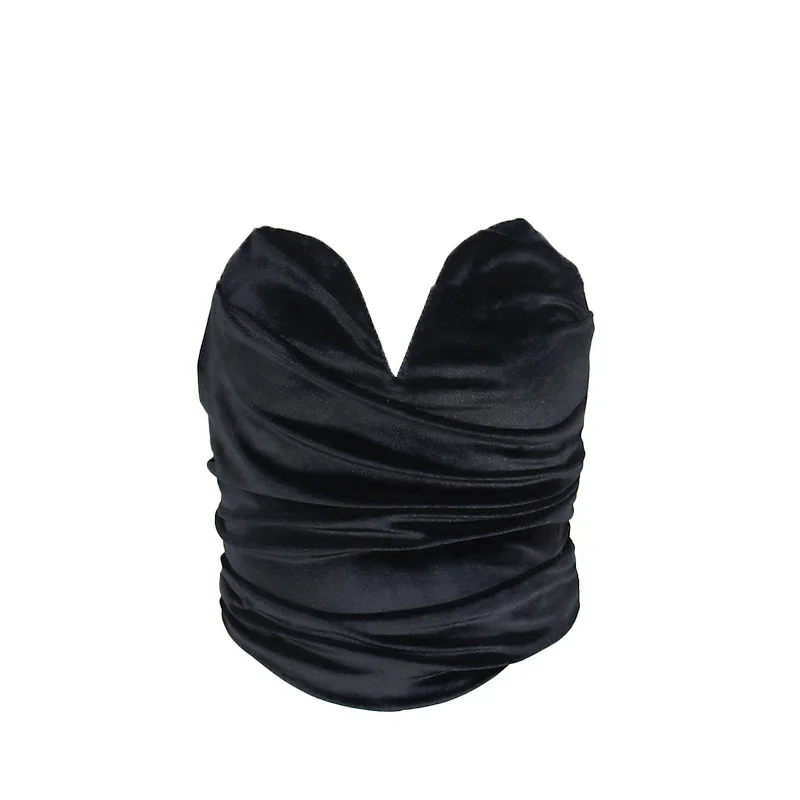 

Fashion Black V Neck Velvet Women Corset Top Sexy Crop