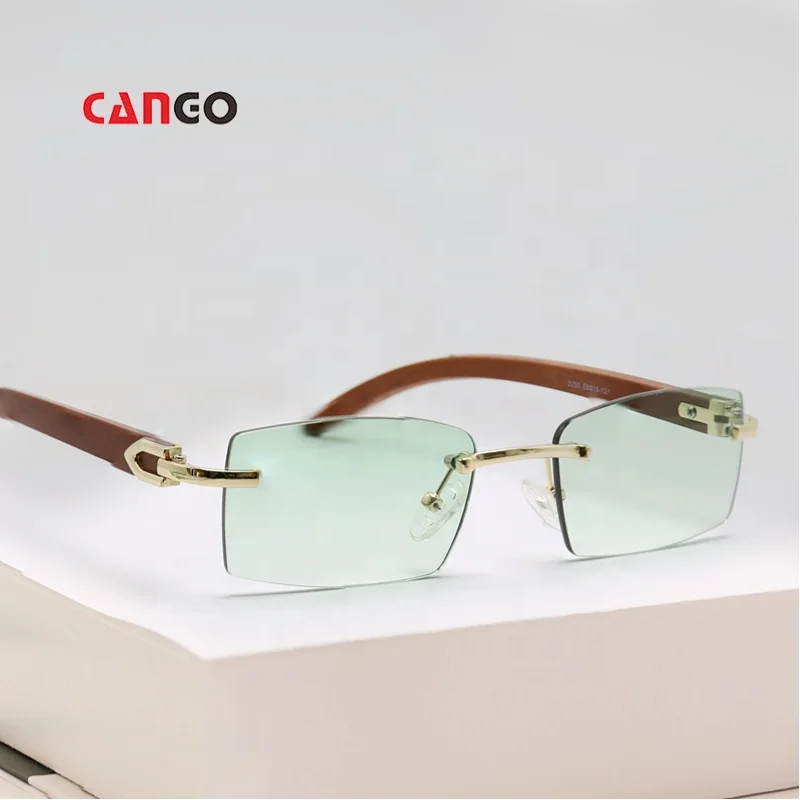 

2023 Rimless Square Wood Sunglasses Women Luxury Eyewear Frameless glasses for men wood uv400 Sunglasses