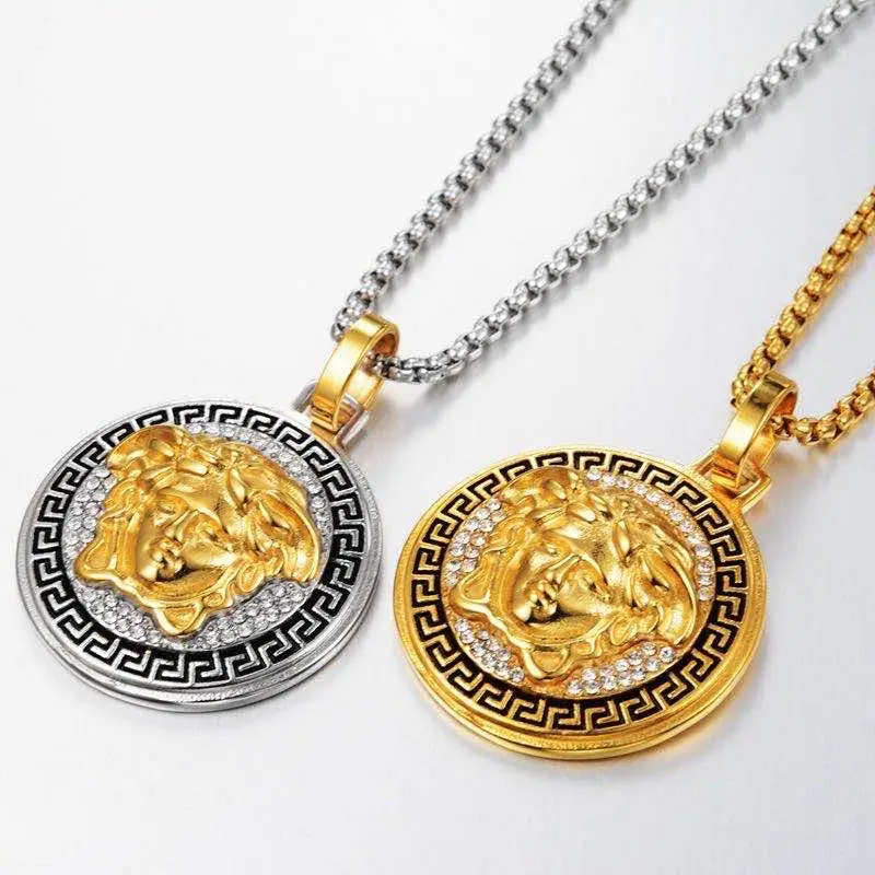 

TU-GEM Collier Popular Fashion Hip Hop Trendy Jewelry 18K Gold Silver Plated Alloy Charm Medusa Necklace Pendant For Womens Mens