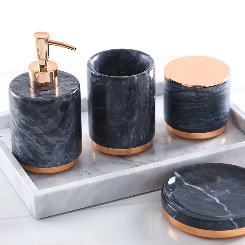 

Customized Luxury Bathroom Marble Set Hotel&home Decoration 4 Pcs High Quality Bathroom Accessories Set Color Cardboard Box, Customized color