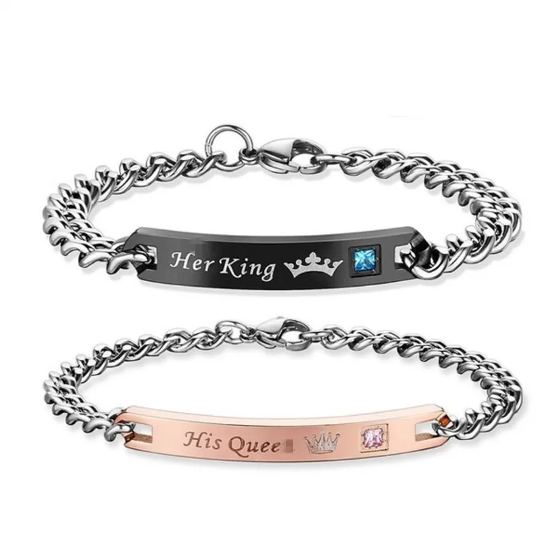 

Hot Sale Letter His Quee Her King Alloy Diamond Couple Bracelet Wedding Anniversary Gift