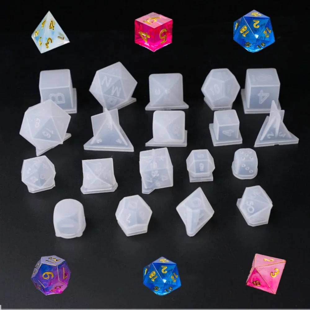 

19 Shapes Dice Fillet Square Triangle Dice Mold Crystal Epoxy Resin Mold Kit Dice Digital Game Silicone Mould Art Craft, White