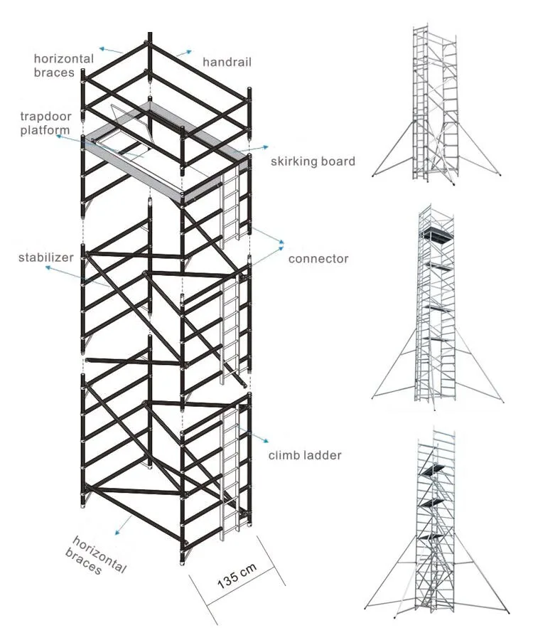 8m Platform Mobile Aluminum Folding Scaffolding With Ladder Frame Wheel ...