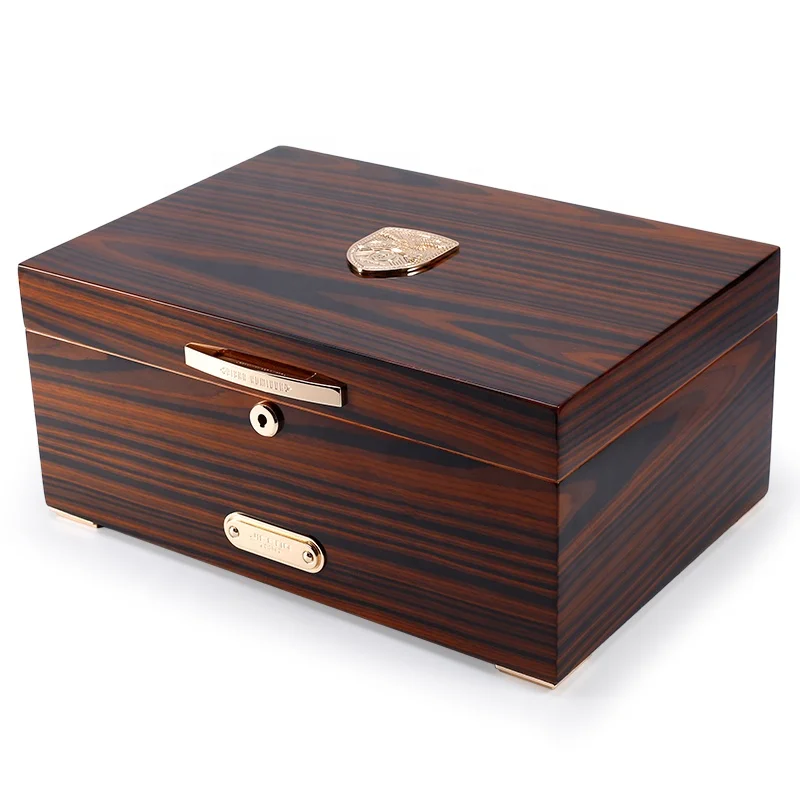 

JIFENG H5 41*28*18cm 8kg luxury elegant shiny Black Sandalwood design cedar wooden 100 cigars humidor box, Red green yellow