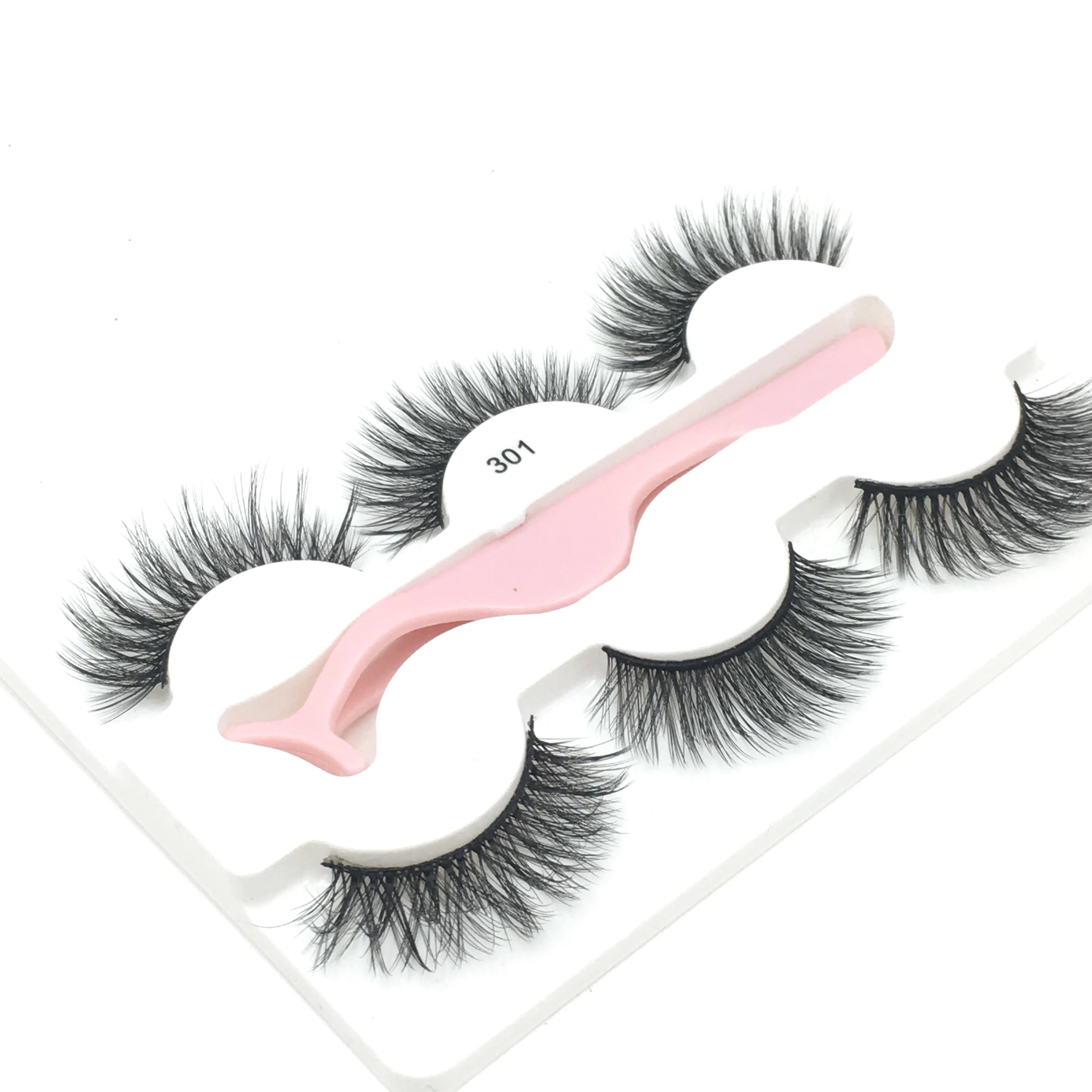 

High quality 3 pairs mink eyelashes mix style with pink tweezers mink lashes supply custom lashes packaging