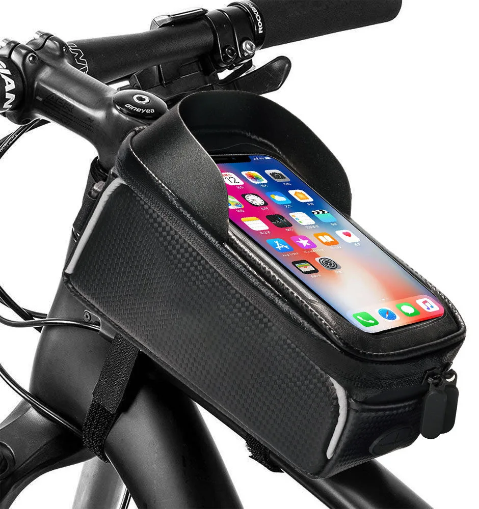 

Bike Phone Front Frame Bag Bicycle Waterproof Phone Mount Top Tube Bag Bike Case Holder Accessories Cycling Pouch, Black