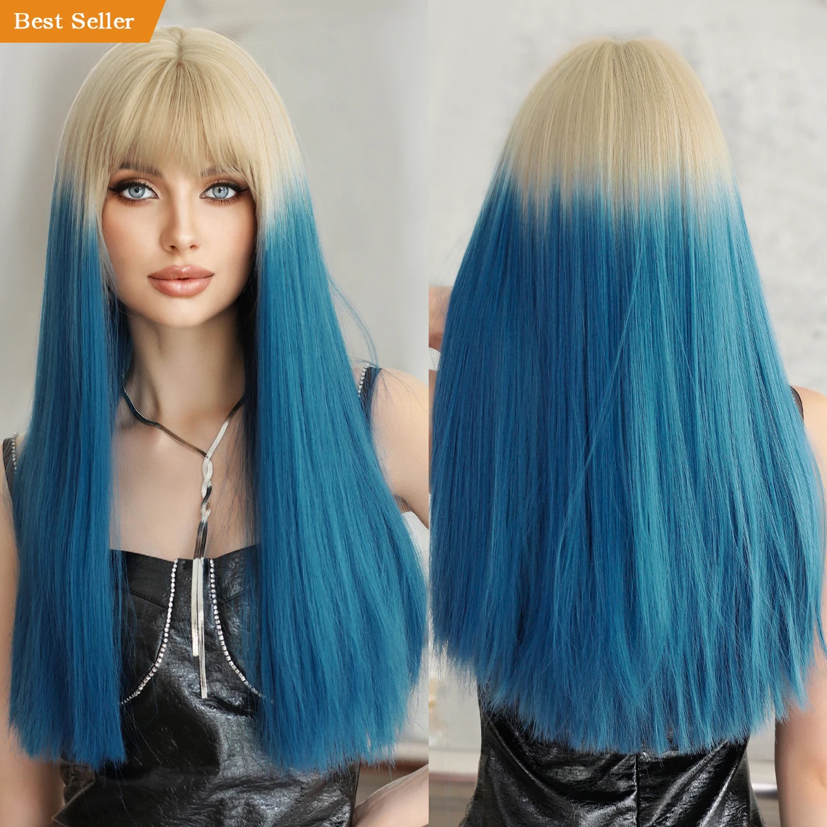 

Wholesale Wig Long Straight Perruques with Ombre Blue Bangs Blonde Pink Red Gray Synthetic Wig for Anime Cosplay Pelucas Perucas