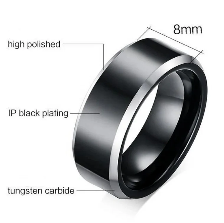 

8mm Tungsten Carbide ring Brushed Center Beveled Edges Mens Wedding Band, Silver ,black.rose gold and gold