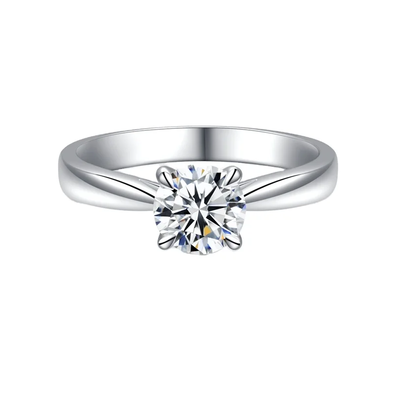 

18K Pure White Gold Diamond Ring Wedding Band Moissanite Gemstone Engagement Ring