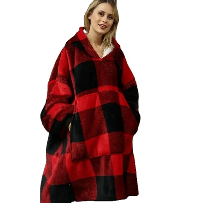 

Custom giant pocket design oversized sherpa sweatshirt wearable mens womens hooded blankets hoodie blanket