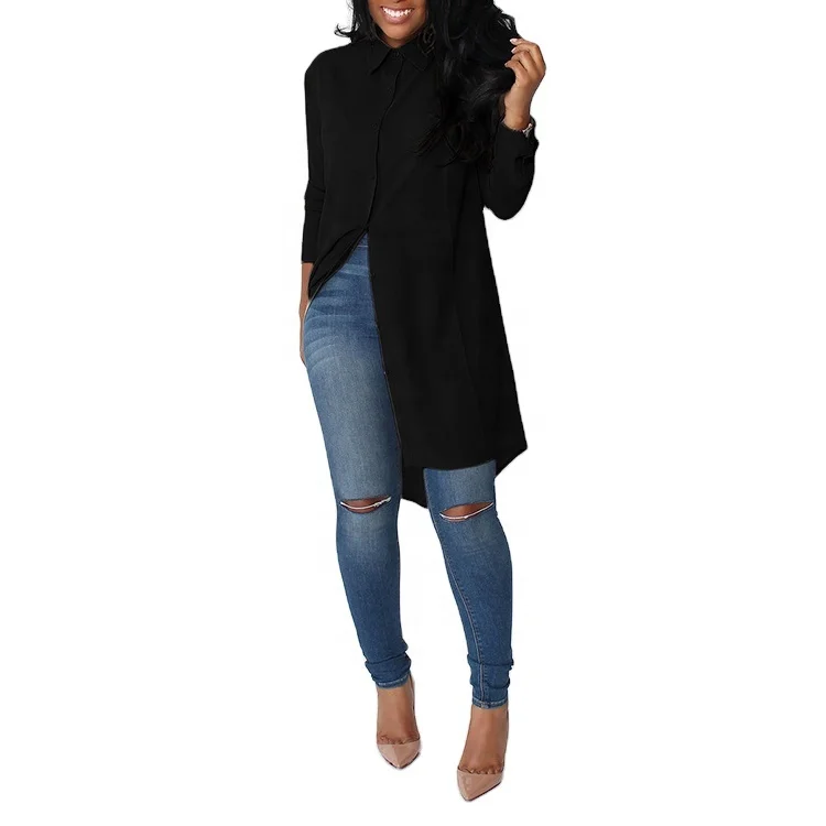 

Casual loose front short back long irregular chiffon long sleeve shirt