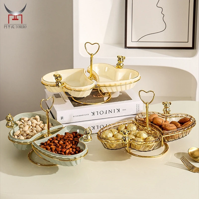 

Heart Shape Nut Fruit Tray Decorative With Cover Set Dessert Bowls Plates Home Living Room Partition Candy Basket