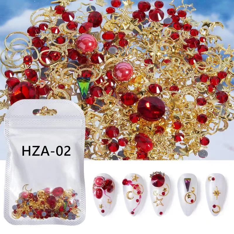 

Hot sell mix design gold Metal Alloy Diamond Nail Jewelry 3d Nail Art Decoration, 7colors