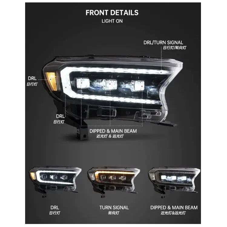 VLAND Factory For Car Head Lamp For Ranger LED Headlight 2015 2019 2020 Raptor Head Light With LED Moving Signal Plug And Play