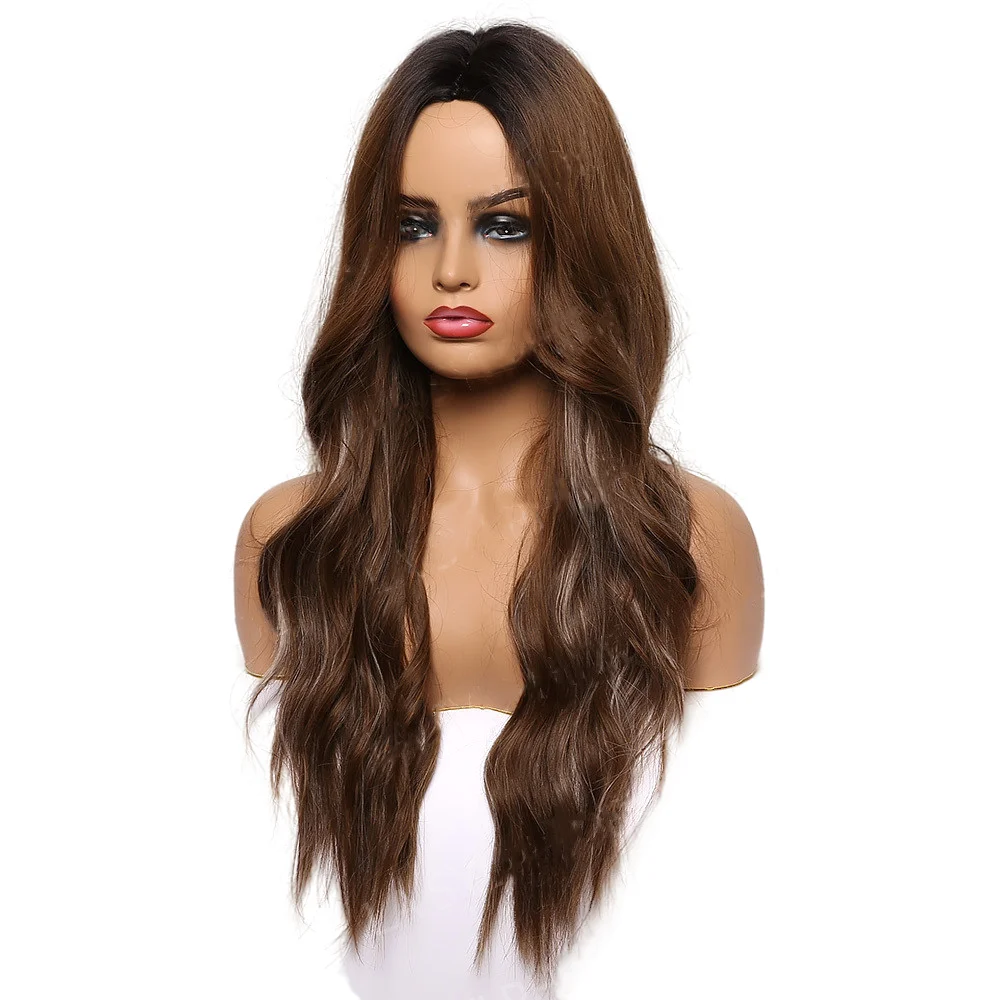 

RTS Brown highlights and blonde mid-length curly hair wig high temperature wire headgear without bangs