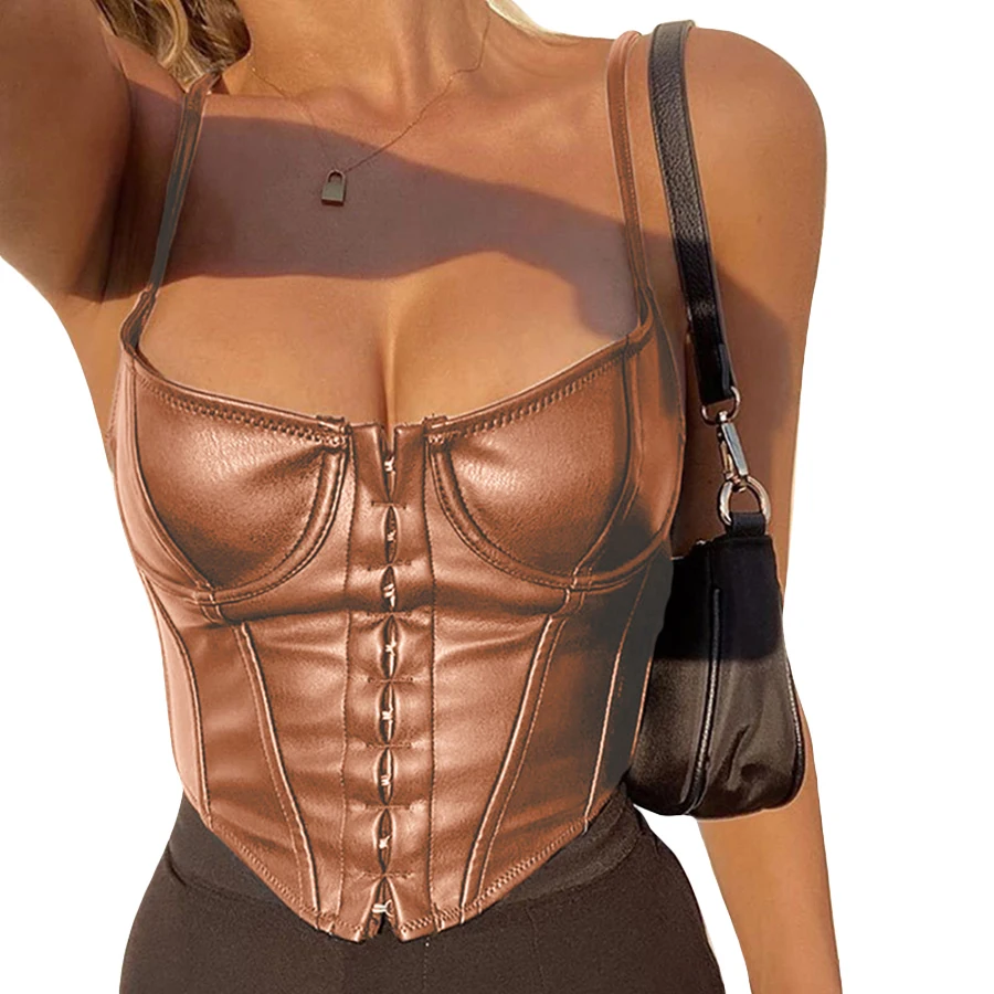 

K20L09821 Elegant Sexy Deep V-Neck Halter Sleeveless Solid Color Tshirt Women Button Street Style Crop Corset