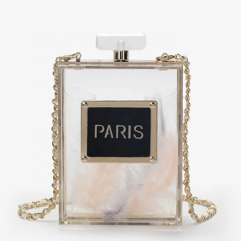 

2021 New fashion banquet ladies evening crossbody handbag perfume bottle paris clear acrylic purse clutch bag, Picture