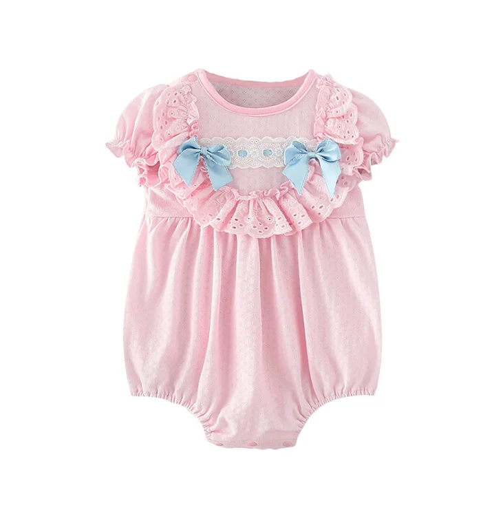

Hot sale solid white color short sleeve O-neck spring summer wear boutique high quality comfortable baby romper, Picture