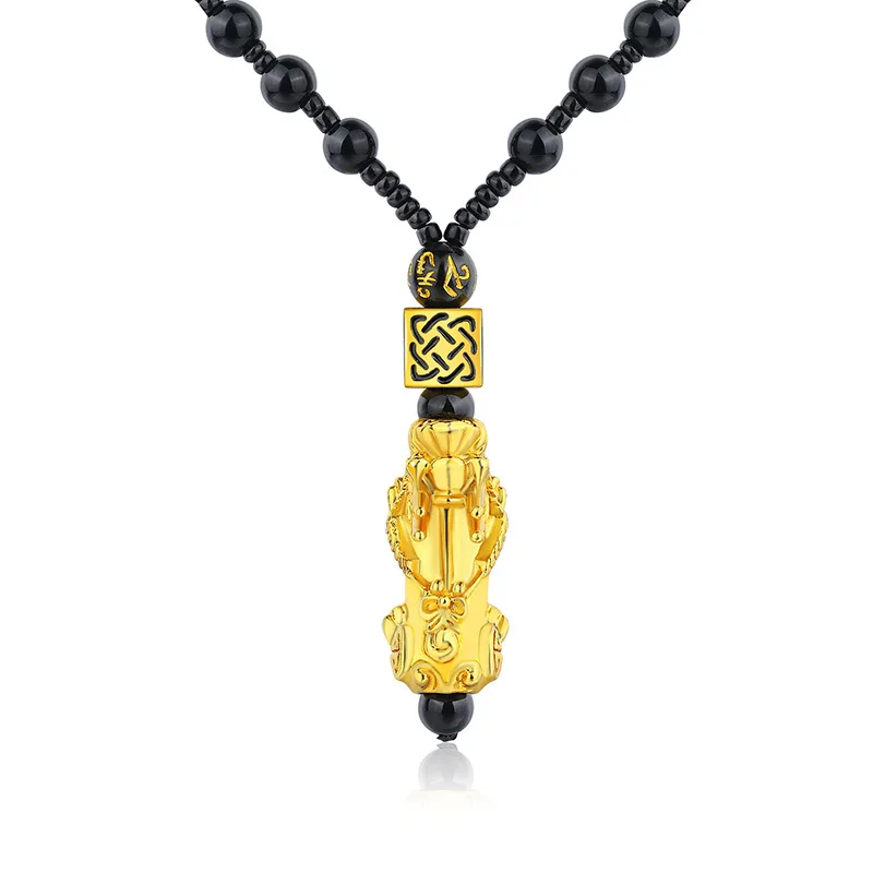 

Chinese Traditional Jewelry Buddhist Beads Gold Silver Plated Piyao Pendant Women Men Good Lucky Feng Xiu Pixiu Necklace, As picture