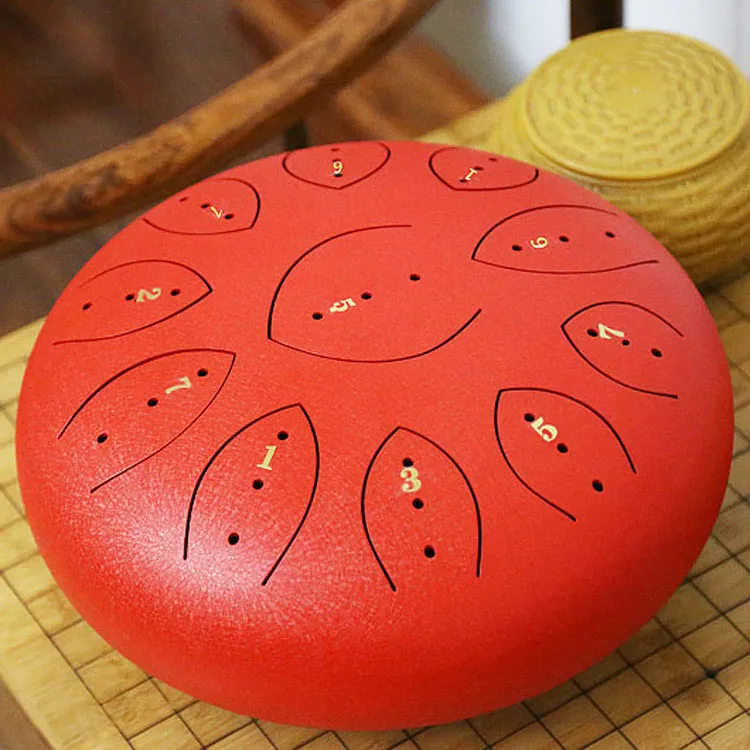 

12 Inch Handpan Bulk Drum 13 Tone Steel Drum Percussion Instrument With Drum Mallets, Black, white, red, yellow, blue