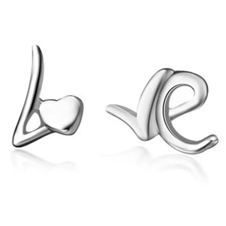 925 Sterling Silver Love Letter Stud Earrings For Women Elegant Wedding Jewelry