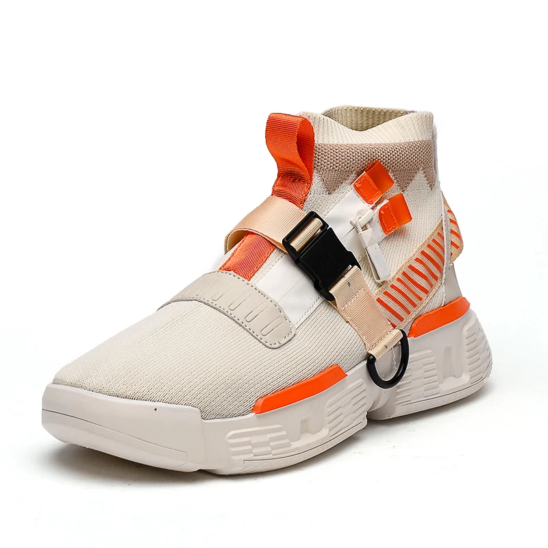 

New flying woven men's shoes sports shoes tide shoes, White black orange