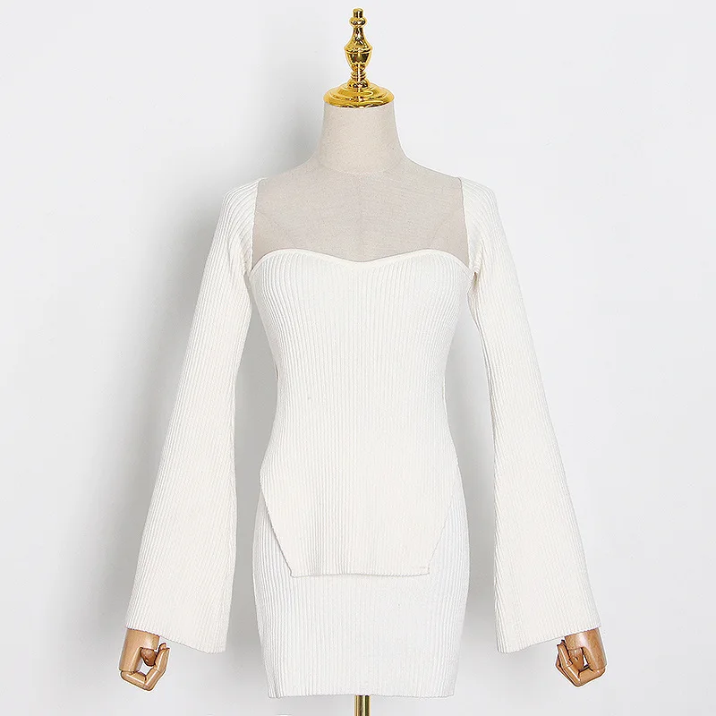 

new autumn and wither sweater set irregular top with short skirt ladies official set knitting wrap skirt