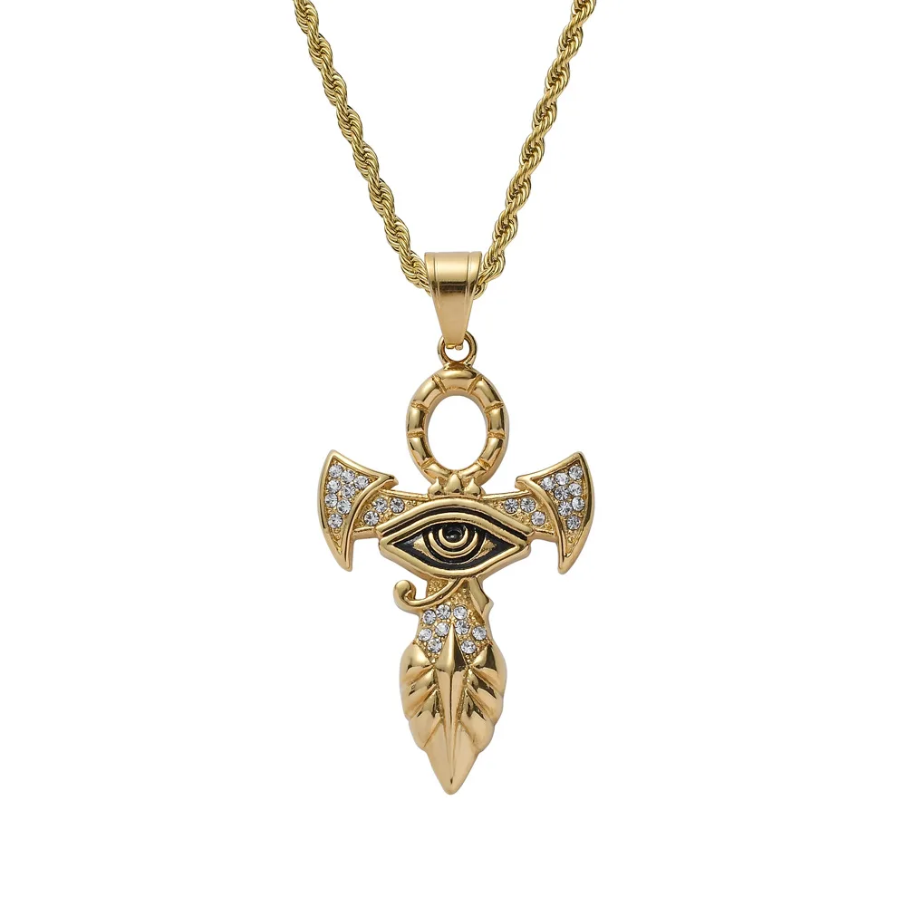 

latest gold pendant designs Eye of Horus Gold/Stainless Steel Pharaoh Protection Amulet Necklace Ankh Cross Egyptian Jewelry, Gold/silver