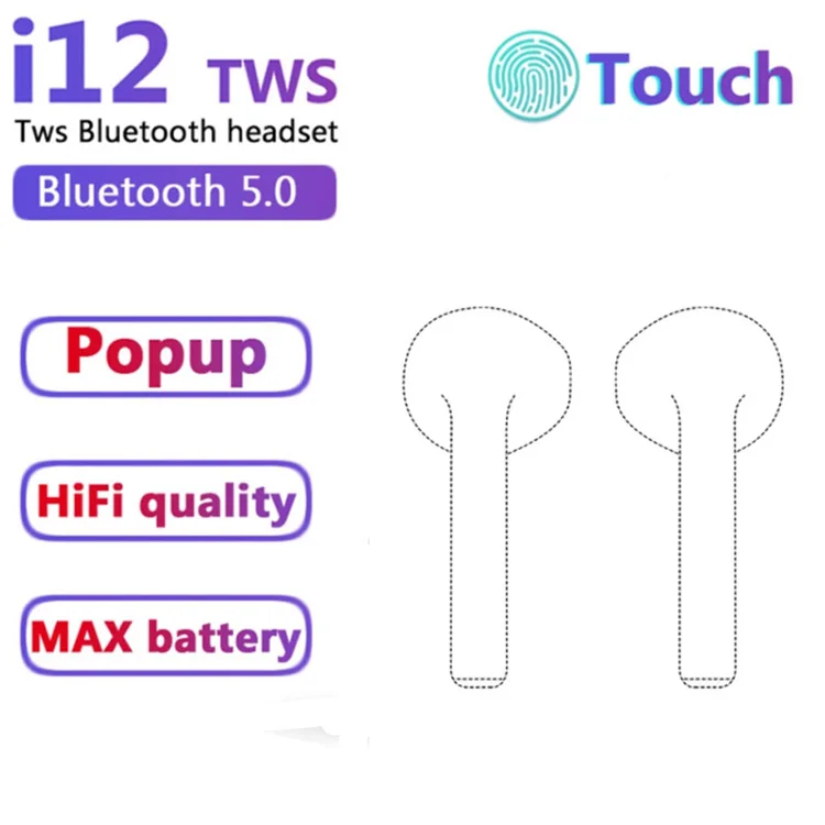 
2020 Original Mini Auriculares Audifonos Bluetooths 5.0 Wireless i12tws Earbuds I12 Tws 