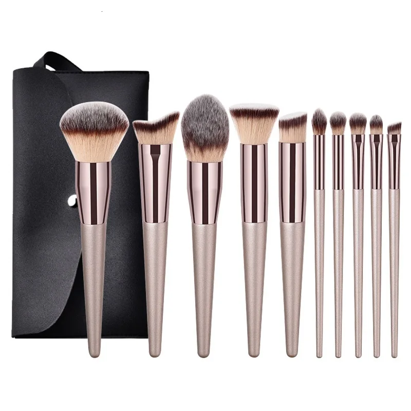 

10 pcs Champagne brush sets Brush Beauty tools Foundation Brush Soft Bristle set